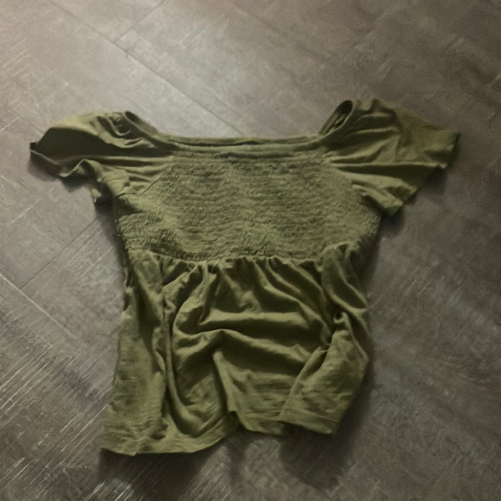 Old Navy Green Smocked Cap Sleeve Blouse